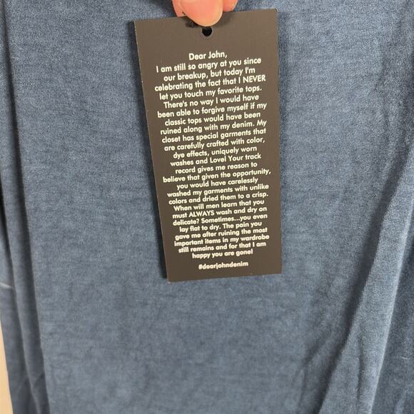 NWT Dear John Cold Shoulder Long Sleeve Top Large in Navy Blue Distressed Color - Picture 5 of 15